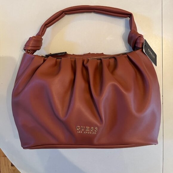 GUESS Los Angeles Small Satchel Faux Leather Cognac color Hand bag-NEW - Picture 12 of 13